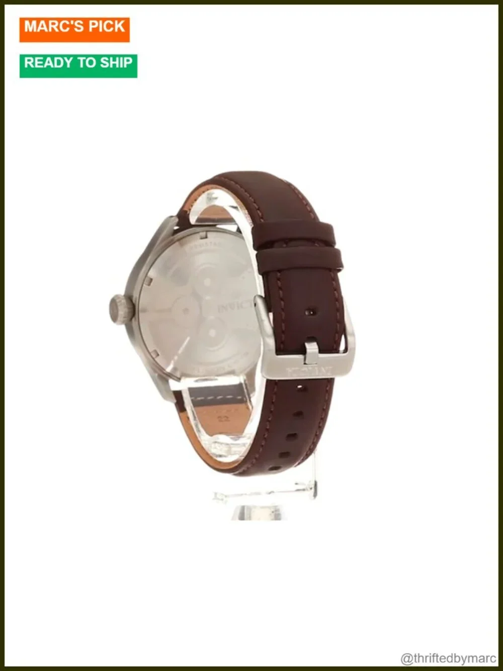 Stainless Steel Quartz Watch with Leather Calfskin Strap, Luminous Hands, 45mm